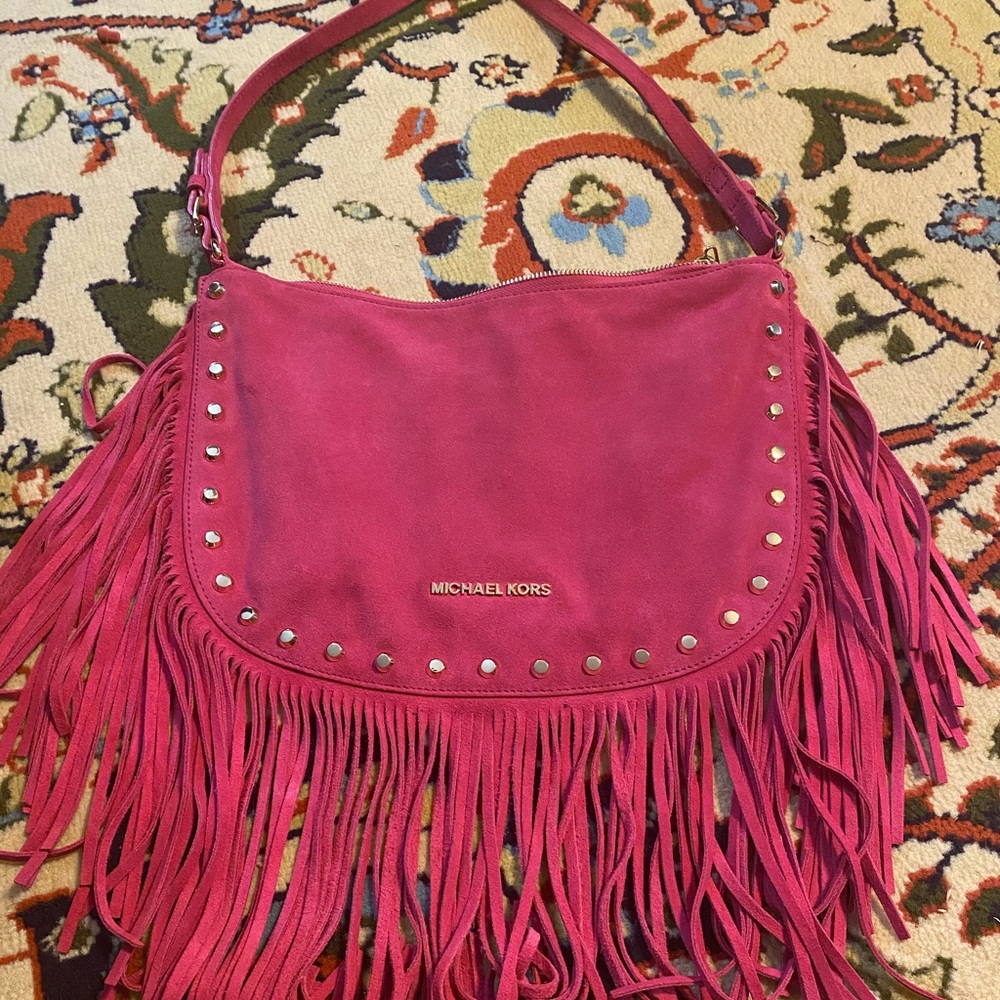Pink Michael Kors fringe bag
